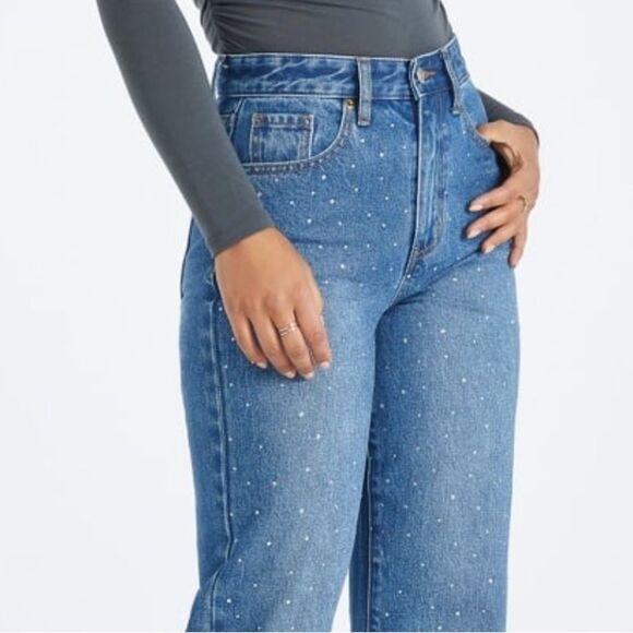 Jack High Rise Ankle Straight Leg Rhinestone Embellished Blue Jeans Size 32 - Picture 10 of 13